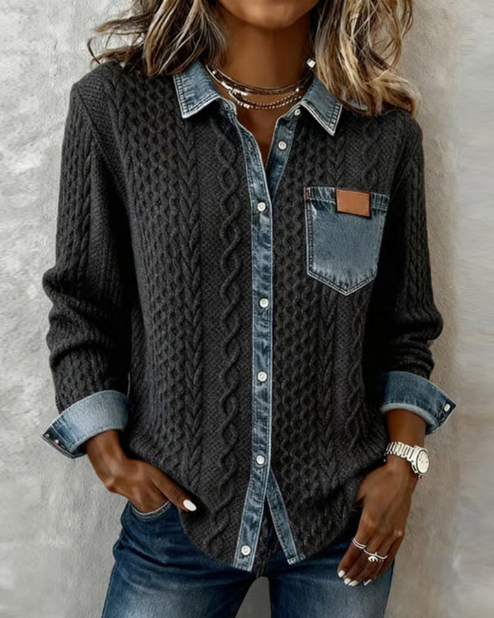 Hosszú ujjú ing denim részletekkel