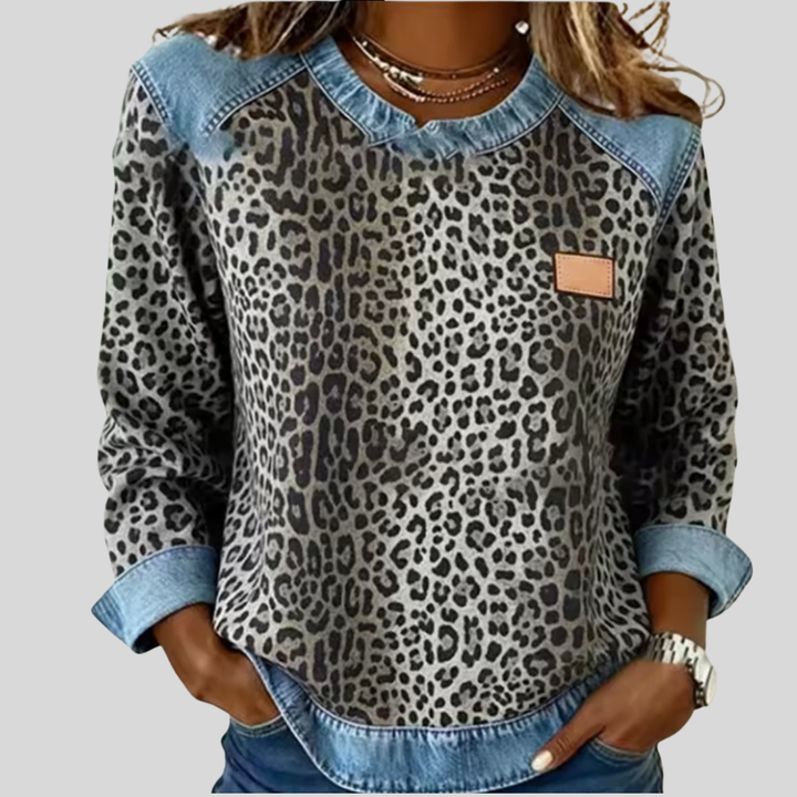 Hollyn™ | Leopárd mintás pulóver farmer gallérral