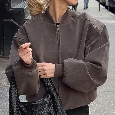 Csilla | Hosszú Ujjú Suede Bomber Dzseki