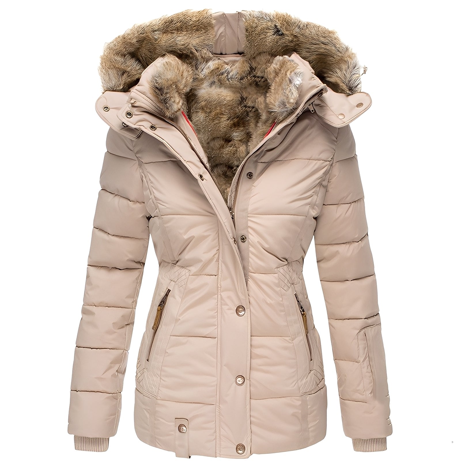Sára – Elegáns, slim-fit bunda szőrme gallérral
