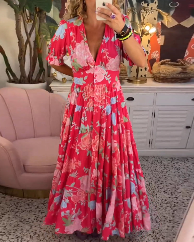 Mirabelle | Mély dekoltáros, fodros szoknyájú maxi ruha