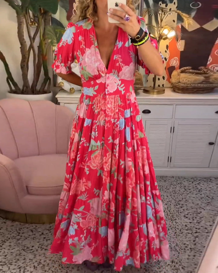 Mirabelle | Mély dekoltáros, fodros szoknyájú maxi ruha