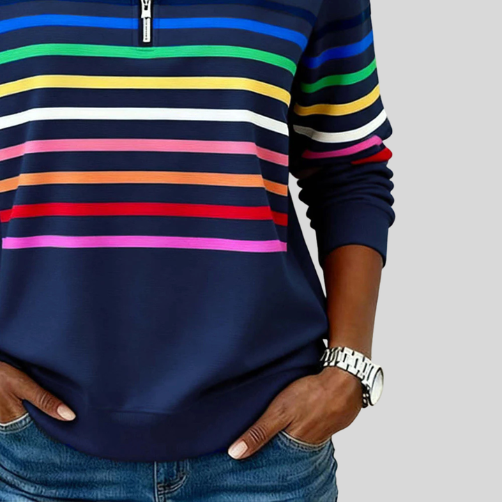 Prismette™ | Színes Csíkos Negyed-Zip Pulóver