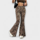 Lilla - Leopárd Mintás Bootcut Nadrág