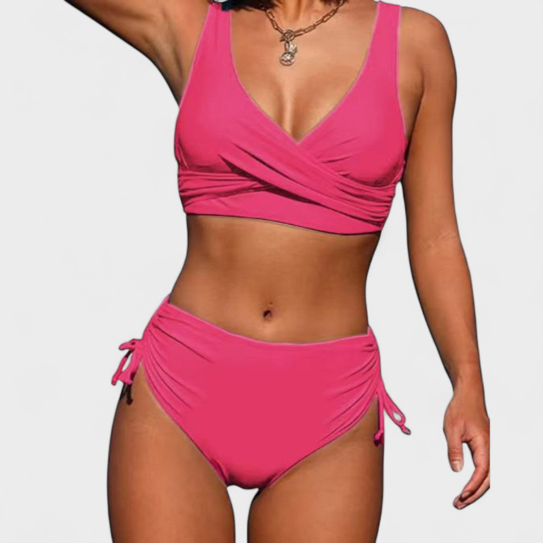 Veronika - Magas Derékú Bikini Keresztpántos Top-pal
