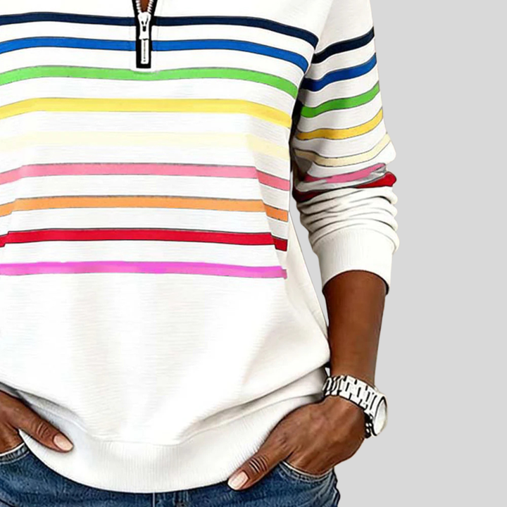 Prismette™ | Színes Csíkos Negyed-Zip Pulóver