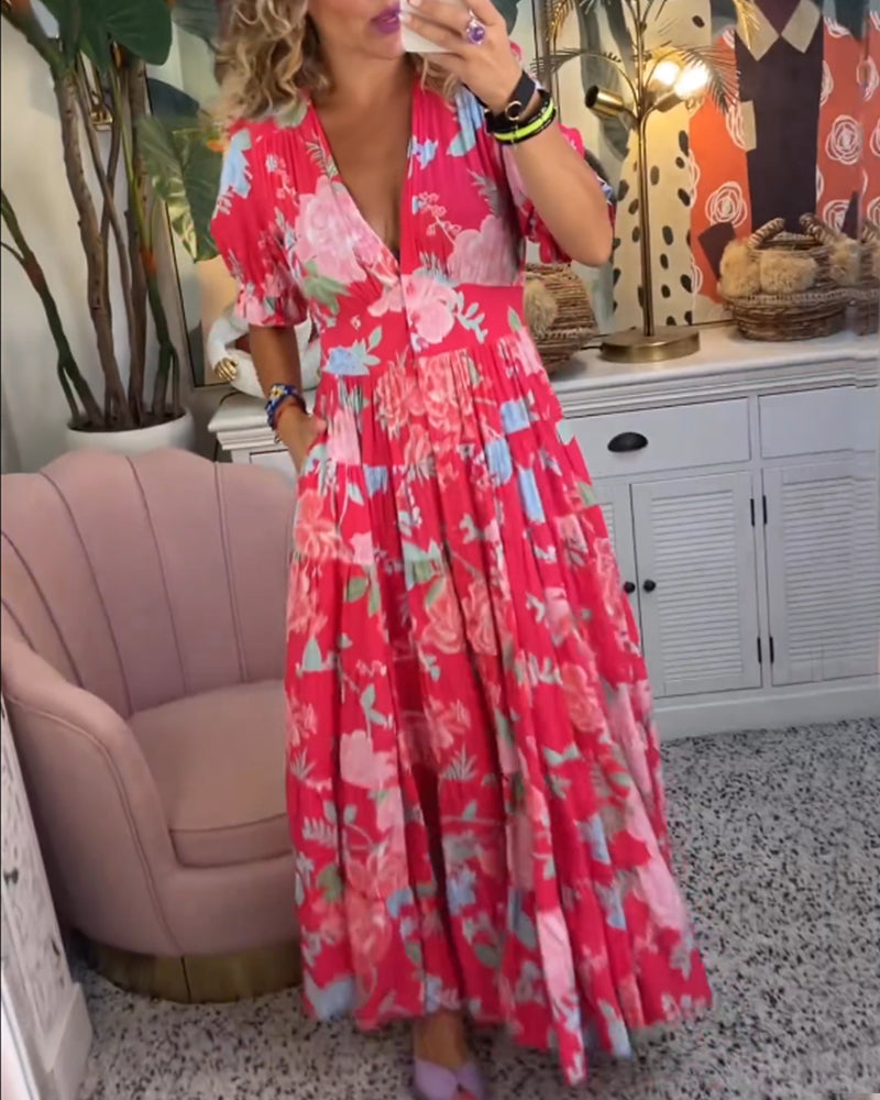 Mirabelle | Mély dekoltáros, fodros szoknyájú maxi ruha