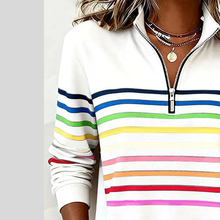Prismette™ | Színes Csíkos Negyed-Zip Pulóver