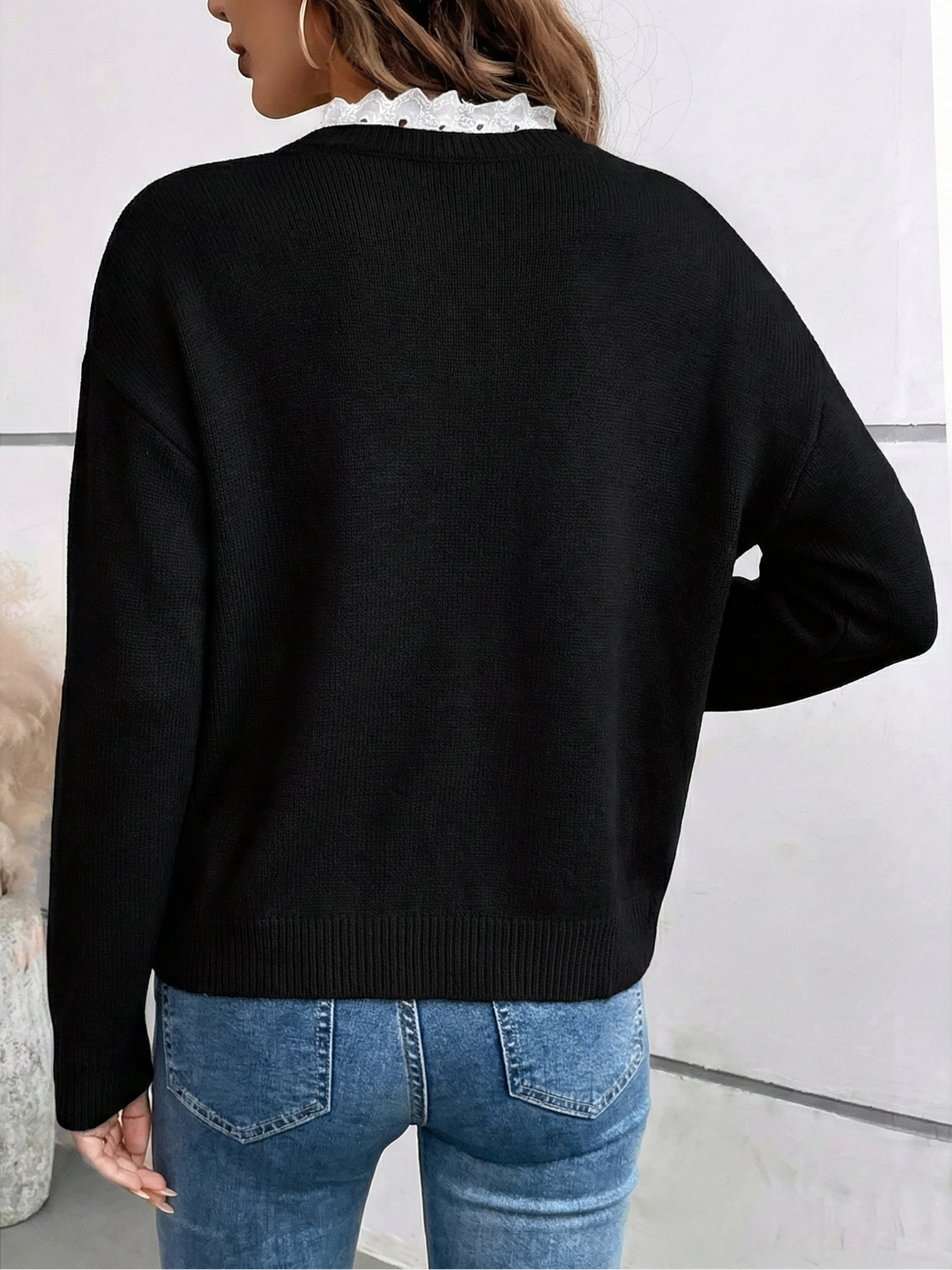 Céline | Elegáns Csipkekragnis Kötött Pulóver