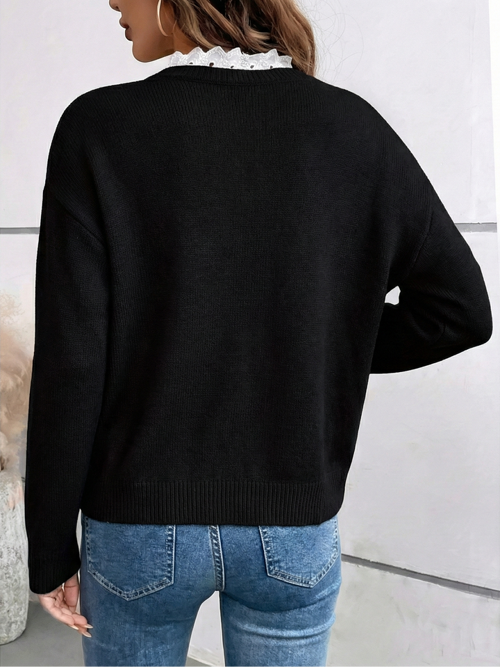 Céline | Elegáns Csipkekragnis Kötött Pulóver