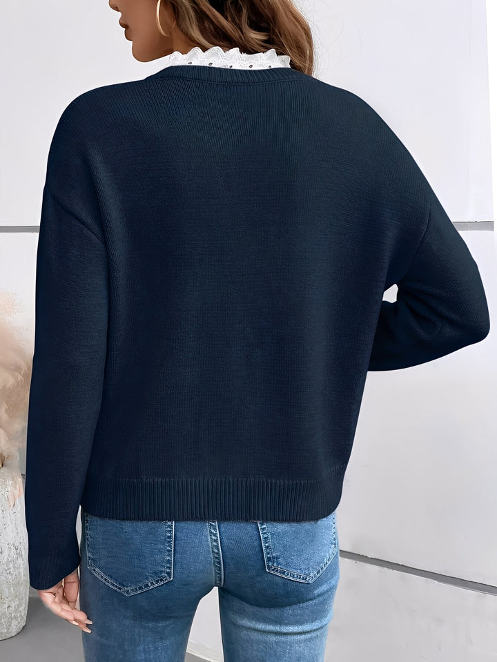 Céline | Elegáns Csipkekragnis Kötött Pulóver