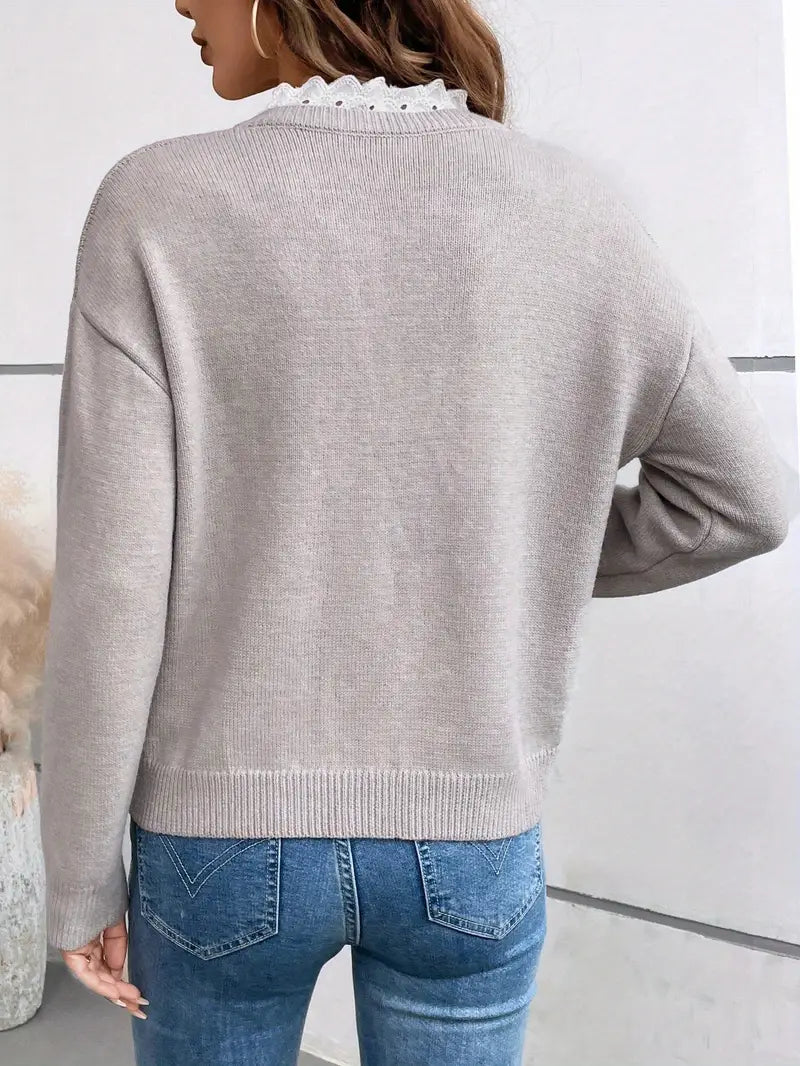 Céline | Elegáns Csipkekragnis Kötött Pulóver