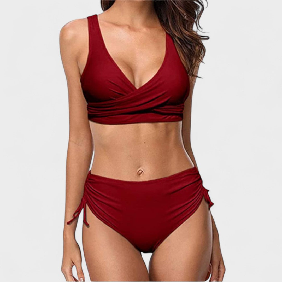 Veronika - Magas Derékú Bikini Keresztpántos Top-pal