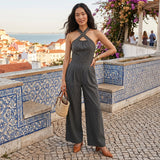 Tímea - Mono Texturizado con Escote Halter Cruzado