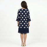 Borbála | Elegáns Fekete Kék Pöttyös és Ráncos Ruha