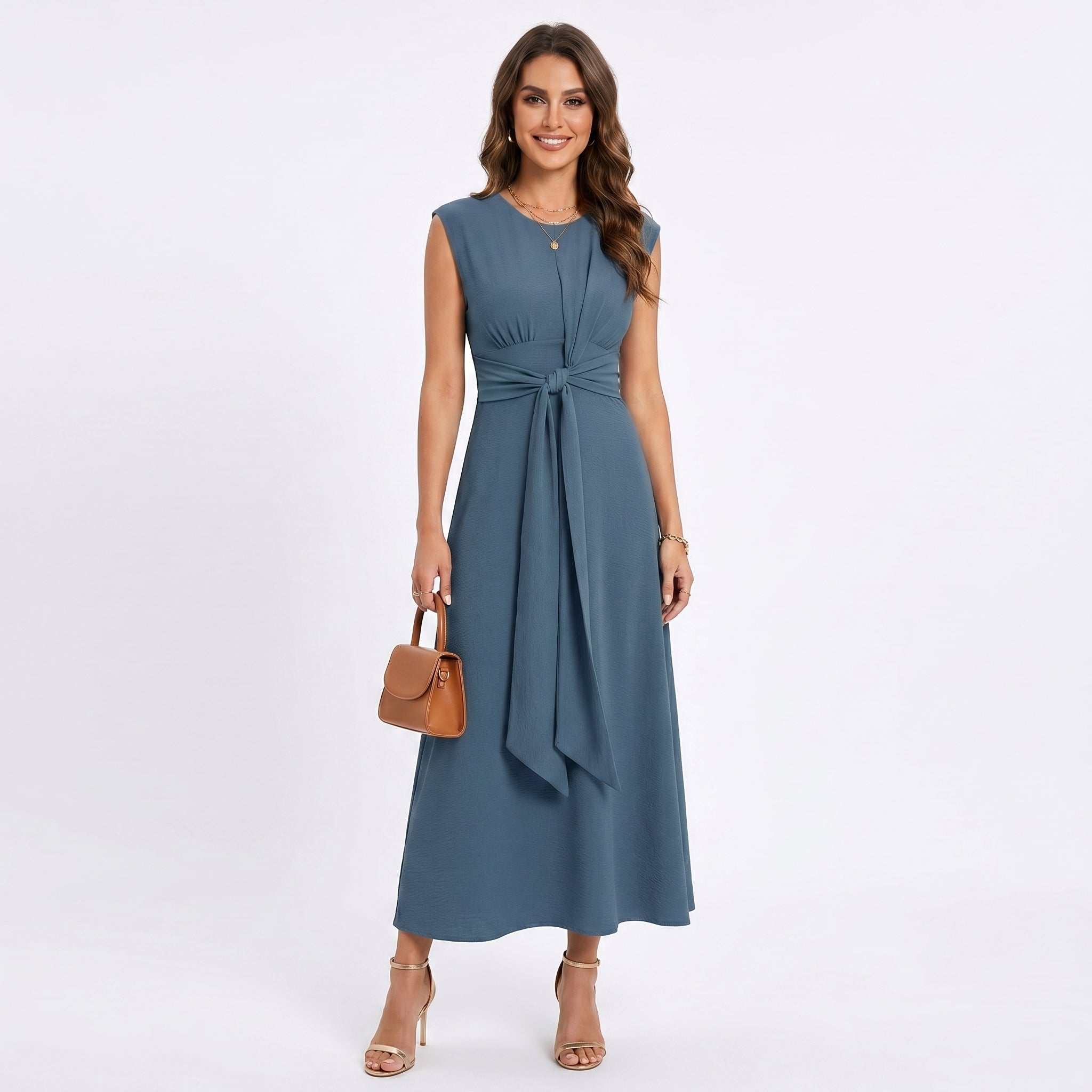 Léna - Elegáns ujjatlan maxi ruha kerek nyakkal