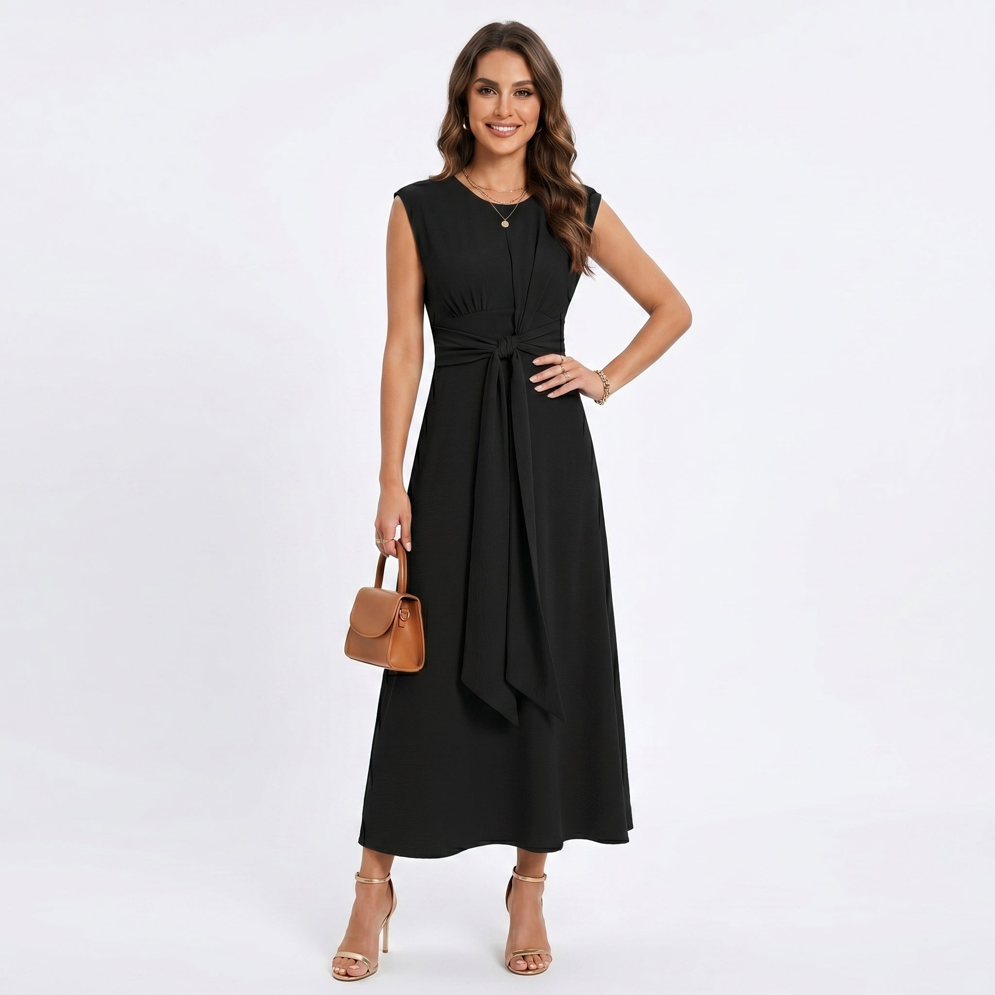 Léna - Elegáns ujjatlan maxi ruha kerek nyakkal