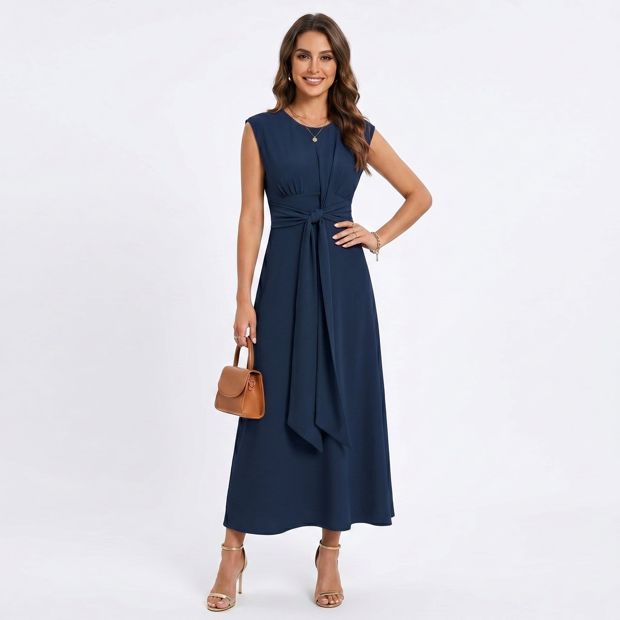 Léna - Elegáns ujjatlan maxi ruha kerek nyakkal