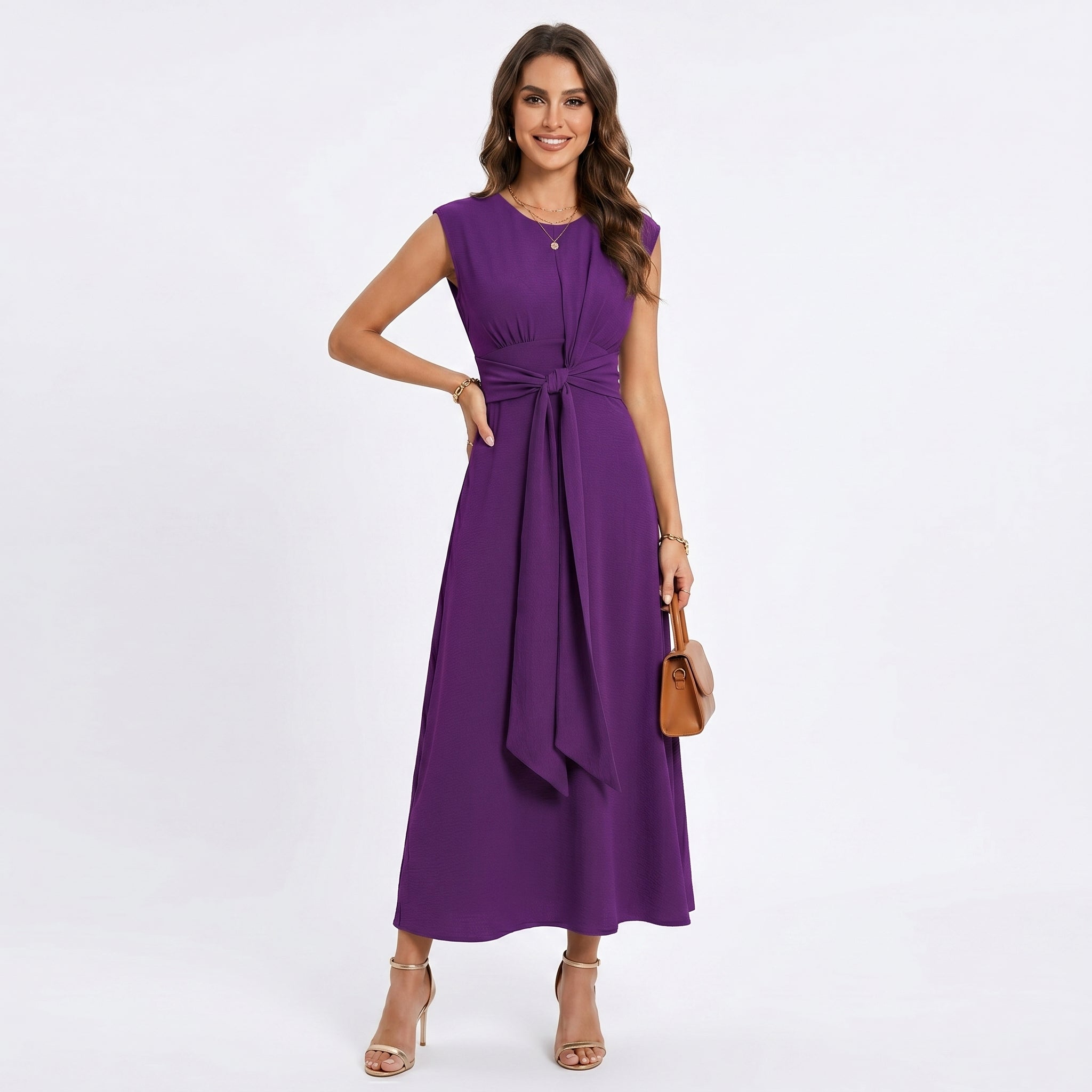 Léna - Elegáns ujjatlan maxi ruha kerek nyakkal