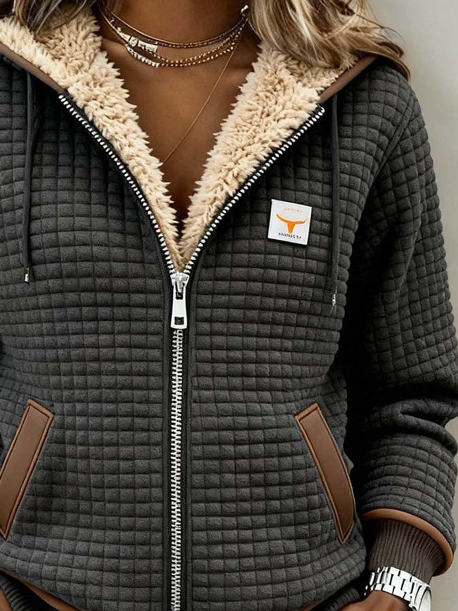 Sandra | Sherpa-Bélésű Steppelt Zip-Up Kapucnis Dzseki