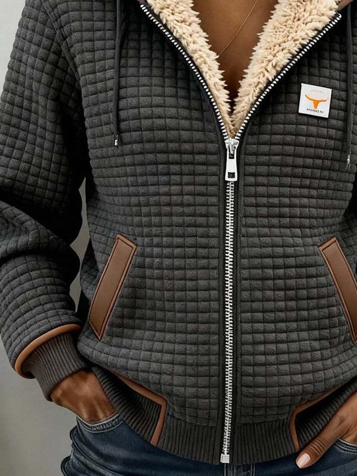 Sandra | Sherpa-Bélésű Steppelt Zip-Up Kapucnis Dzseki